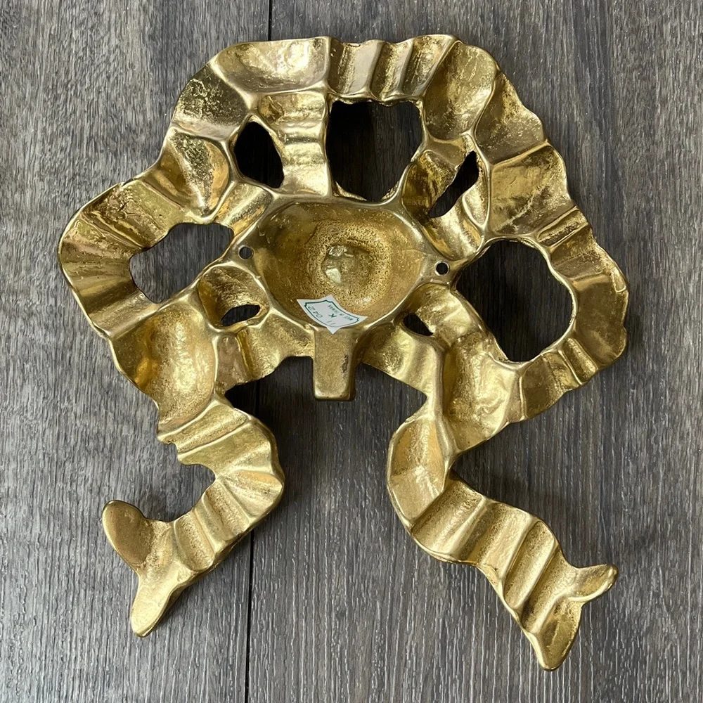 Vintage The Bombay Company Solid Brass Ribbon Bow Wall Hook Hanger